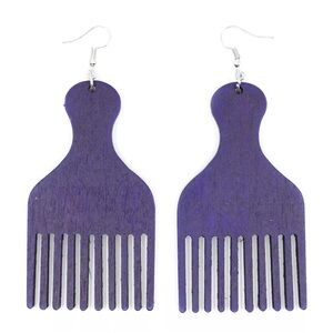 Purple Afro Pick Comb-Shaped Earrings